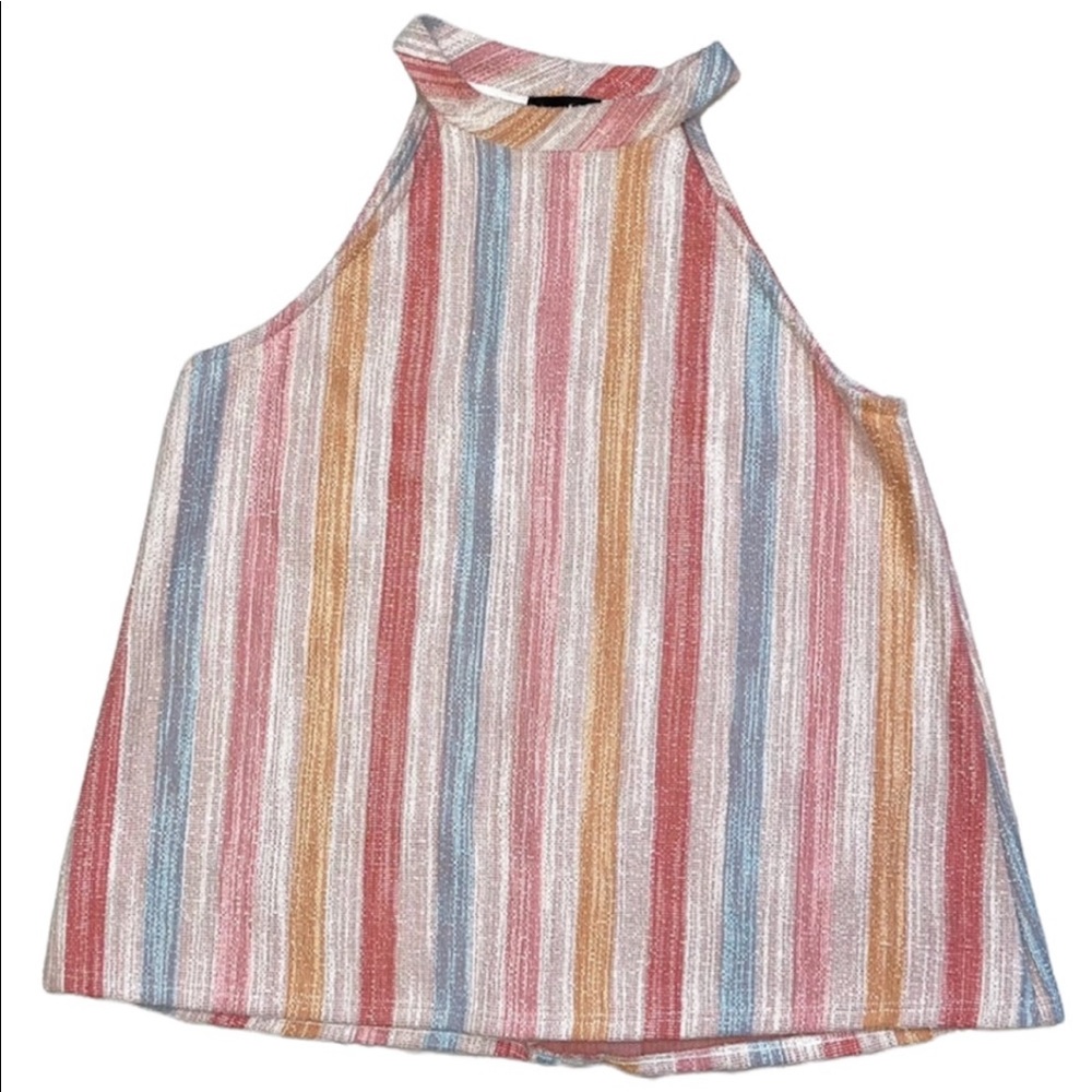 10/$63 Anthropologie W5 red pink yellow blue white stripe halter top - Picture 1 of 5